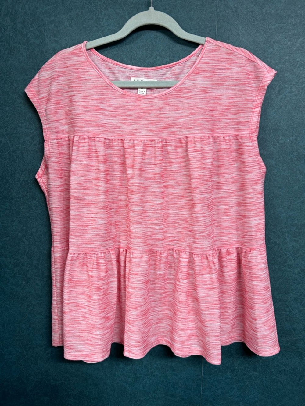 NWOT XL Studio by JPR Women’s Pink Heathered Cap-Sleeve Peplum Top